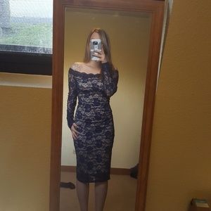 blue laser cut lace dress